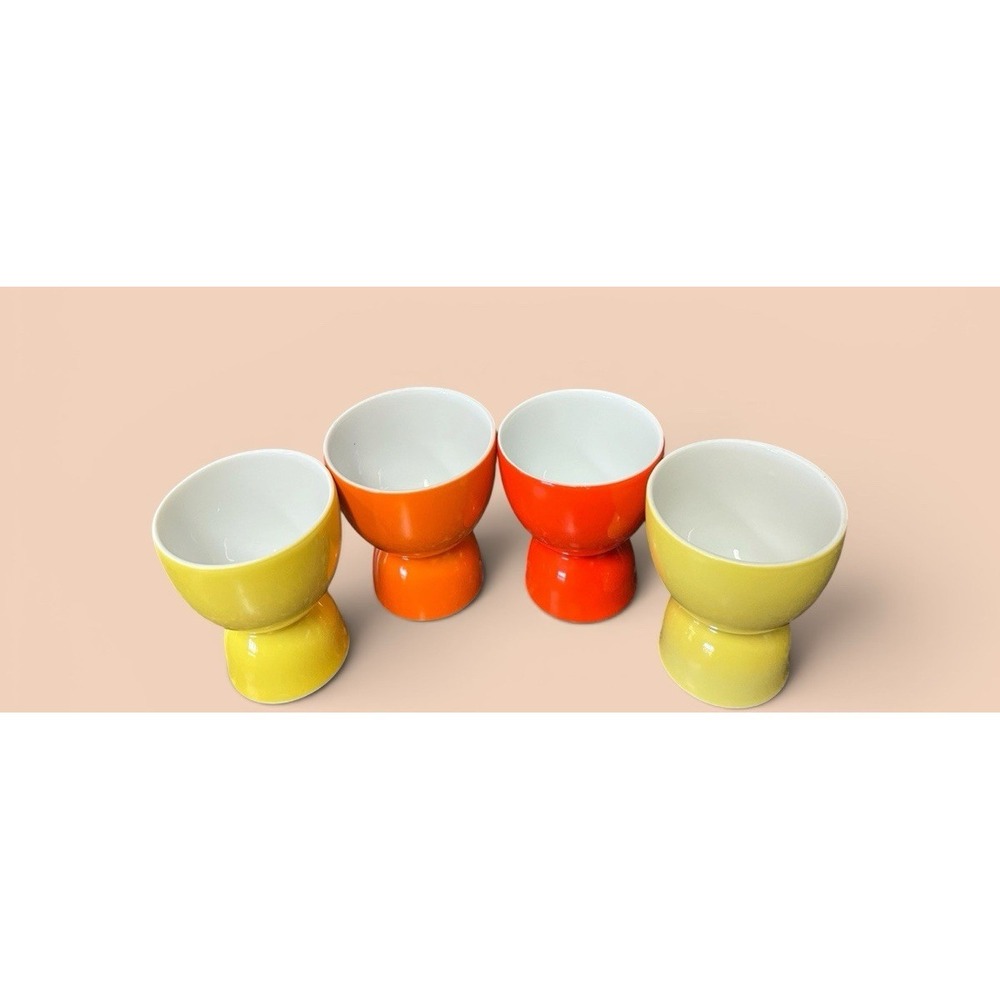4 Vintage Bright Color Double Egg Cups Yellow Orange Red MCM Retro Cottagecore